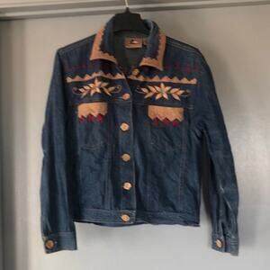 Don't Mess With Texas Women's Denim Jacket Western Embroidery Sz M Cowboy Horse